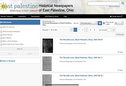 Screenshot of Ohio Memory Project of Historical Newspapers of East Palestine
