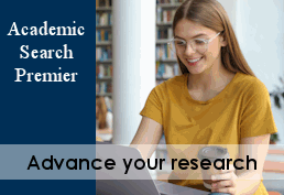 Academic Search Premier on left with woman in on right with text advance your research