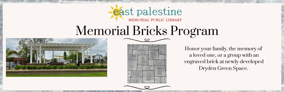 Memorial Bricks Program with photo of Dryden Green Space and memorial bricks